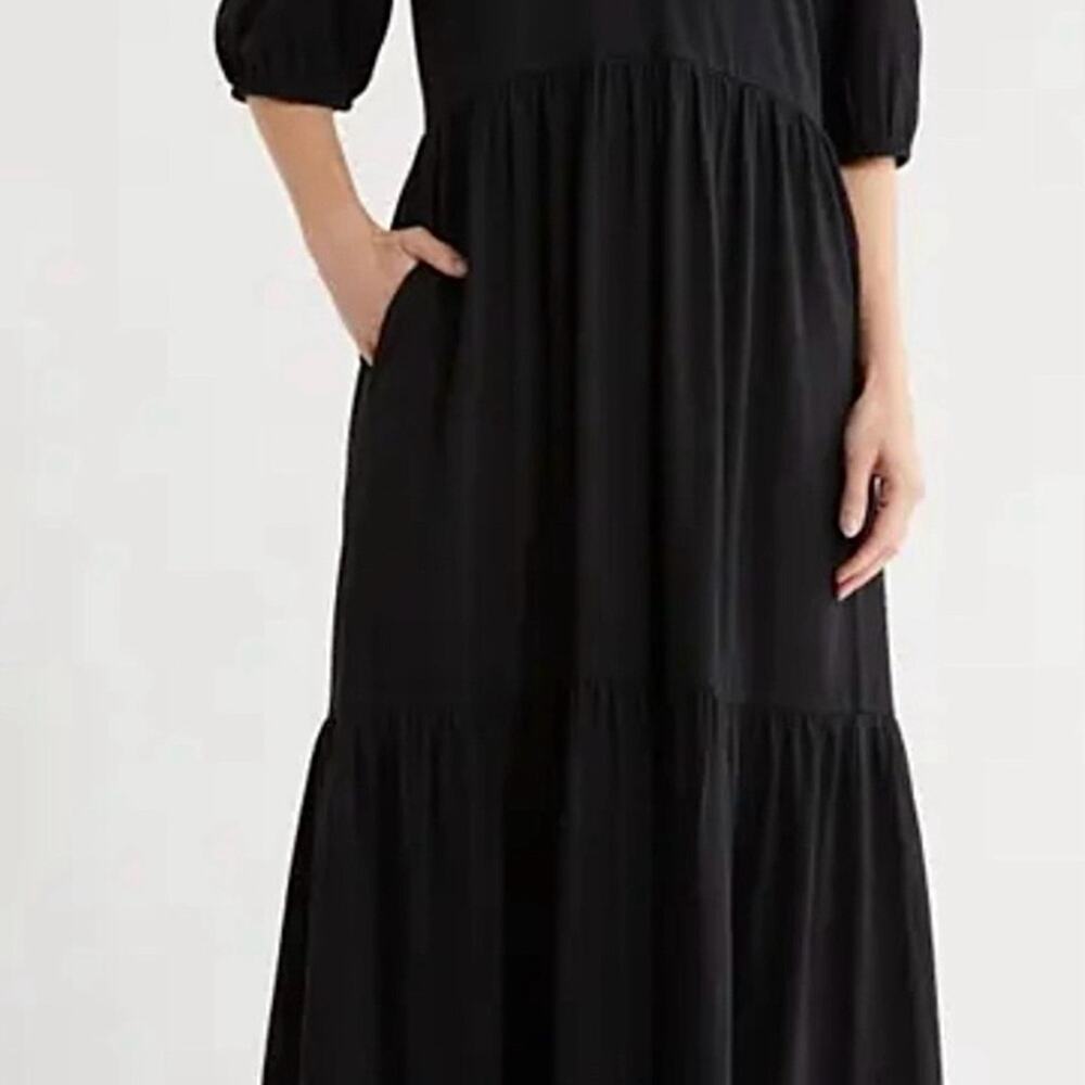 Chelsea28 Black Tiered Tea Length Dress with 3/4 Sleeves, Size XS - Picture 2 of 13